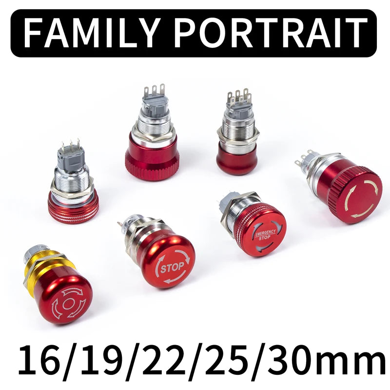 16mm22mm Ultra Short Style emergency stop button switch waterproof mushroom head Rotation reset Anti-slip with lights