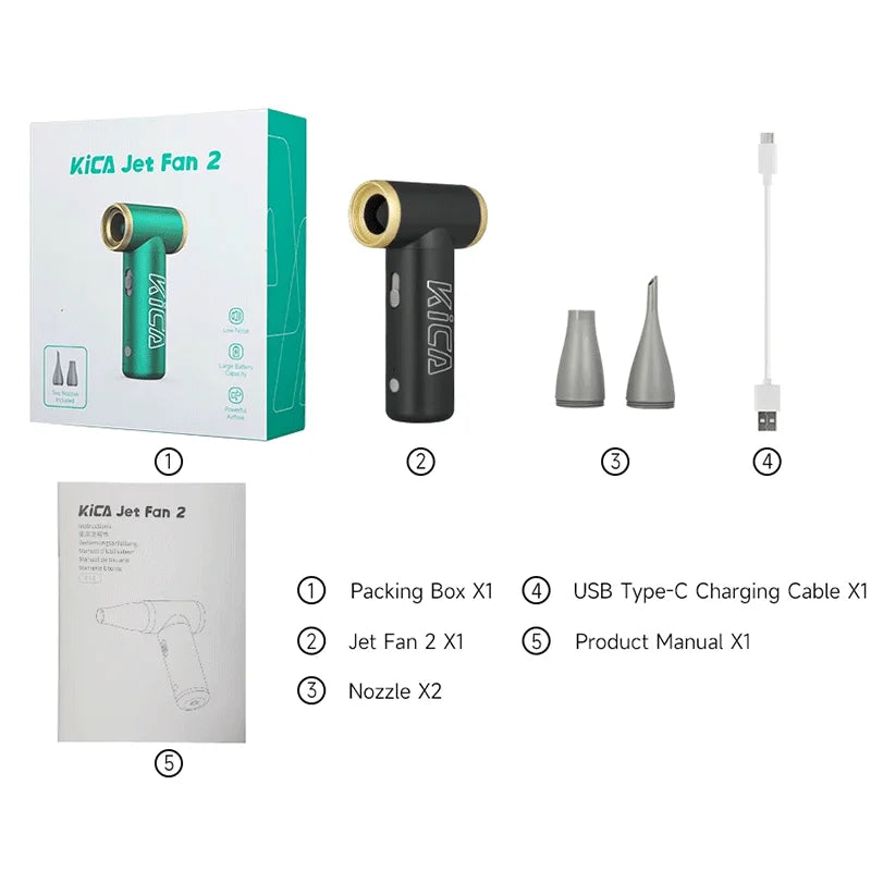 100000RPM KICA Jetfan 2 Air Blower Portable Turbo Fan Compressed Air Duster Wireless Computer Keyboard Cleaner for PC Car Camera