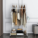 Heavy Duty Clothes Rack Garment Rail Rolling Stand Two Top Rod & Lower Storage