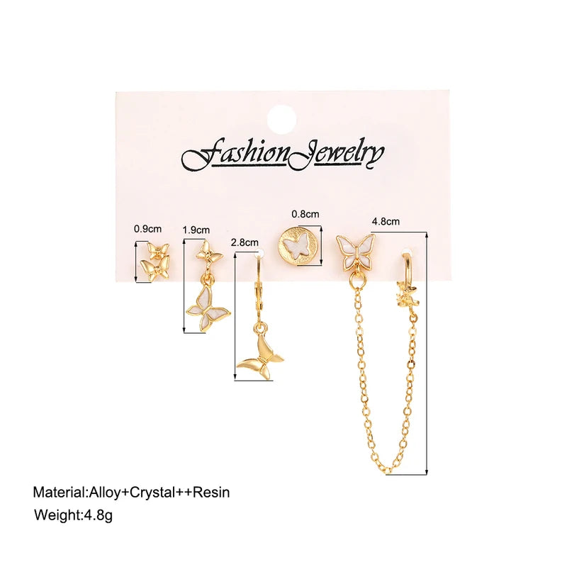 17KM Fashion Silver Color Butterfly Stud Earring Set For Women Heart Rromantic Eardrop Trendy 2023 New Trend Jewelry Gifts INS
