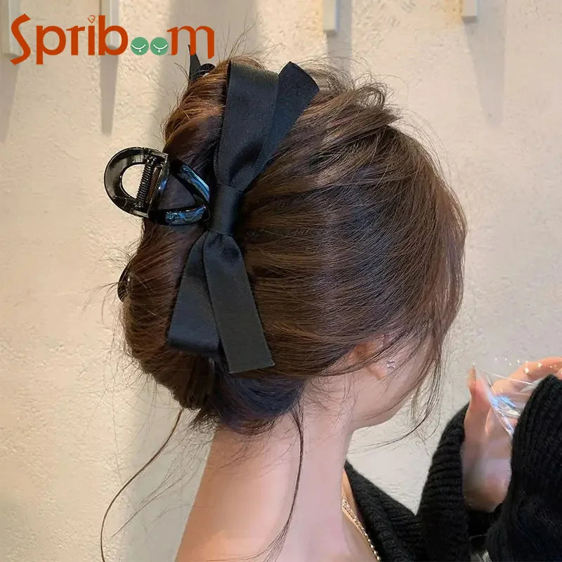 2024 Black Bow Hairpin Temperament Elegant Women Hair Claw Clips Princess Headdress Fashion Grab Clip Female Hair Accessories