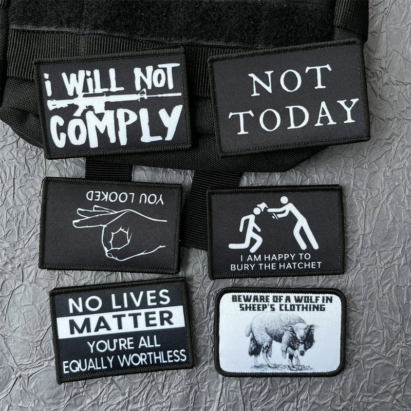 NOT TODAY Letter Stickers for Clothes Tactical Backpack Gear Military Patches Hook and Loop Patch Outdoor Badges