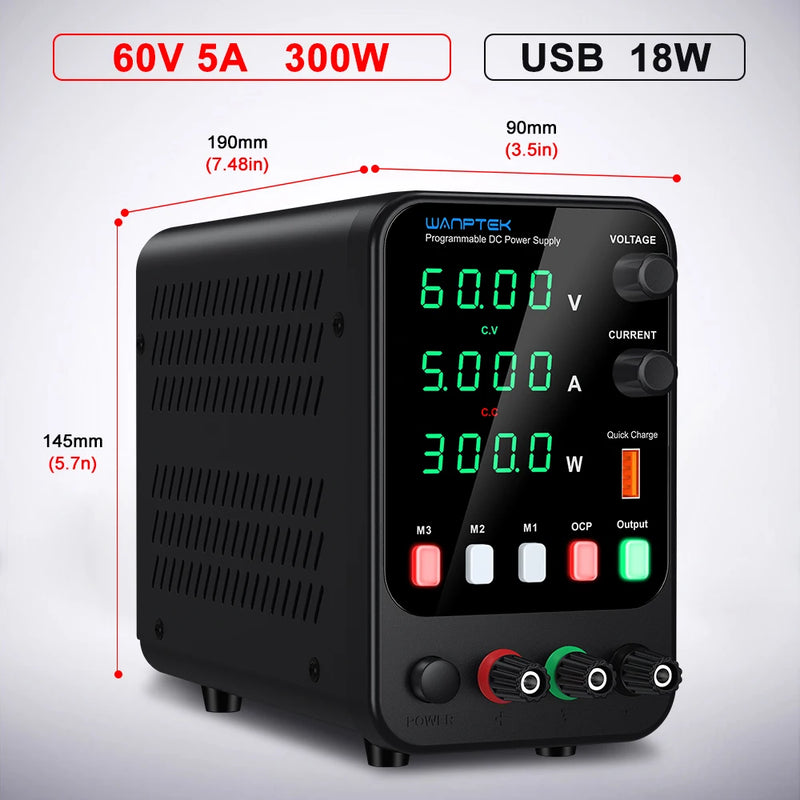 Wanptek Laboratory Power Supply 30V 5A 30V 10A 60V 5A 120V 3A Adjustable with USB fast Charging Regulator DC Power Supply