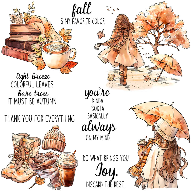 Mangocraft Autumn Days Warm Girls And Books Clear Stamp DIY Scrapbooking Supplies Silicone Stamps For Card Making Albums Decor