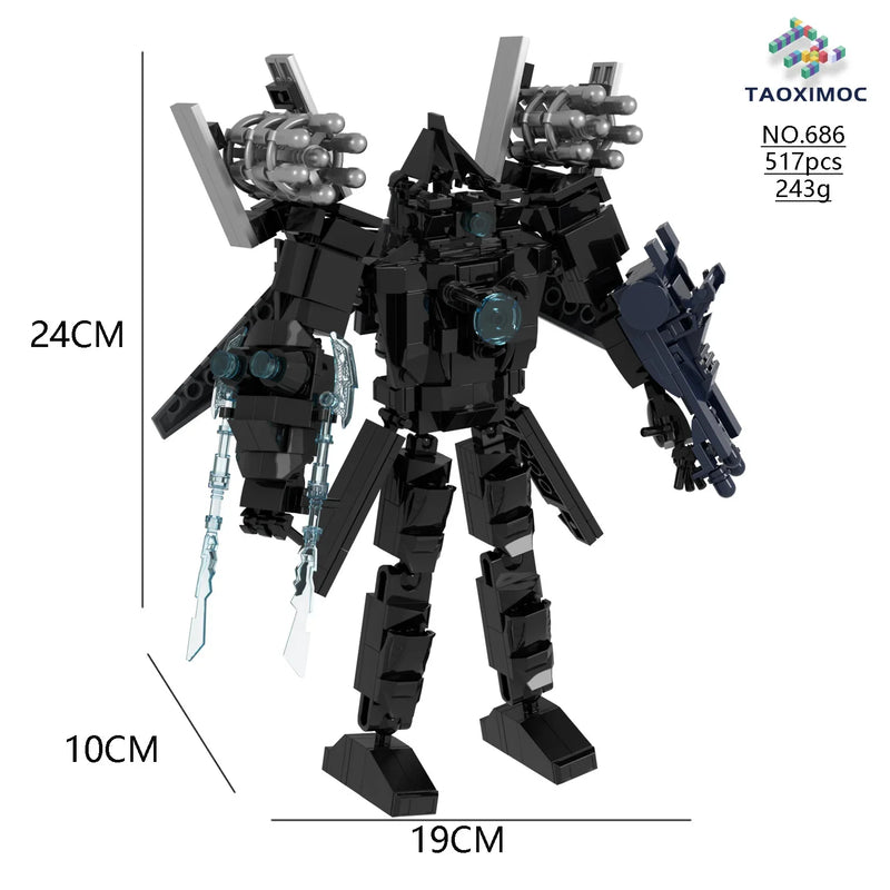 Skibidi Toilet Clock Man Building Blocks Toys Cameraman Speakerman Monitor Titan Tv Man Juguetes Brick Model Toys Gift For Kids