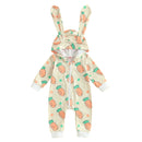 Easter Bunny Print Cotton Blend Long Sleeve Rompers for Infant Boys and Girls Hooded Spring Bodysuits with Cute Rabbit Design