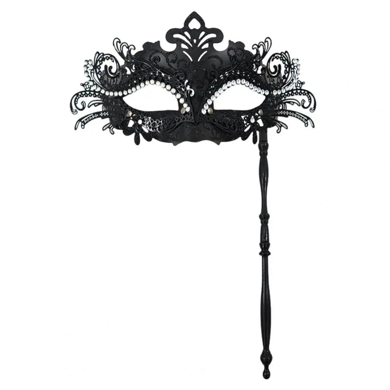 Metal Fancy Elegant Party Masque with Handheld Stick Half Face Venetian Masque with Rhinestones for Women Men Prom Masquerade
