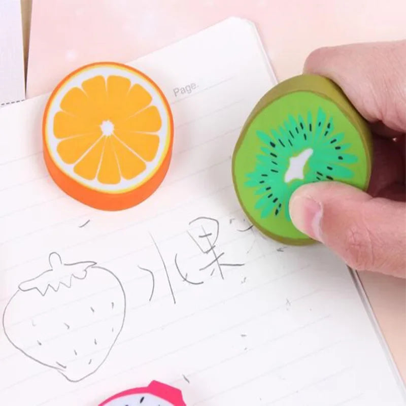 1pc/ packCute Fresh Fruit design eraser Kawaii Watermelon Orange Kiwifruit erasers students' gift prize office school supplies