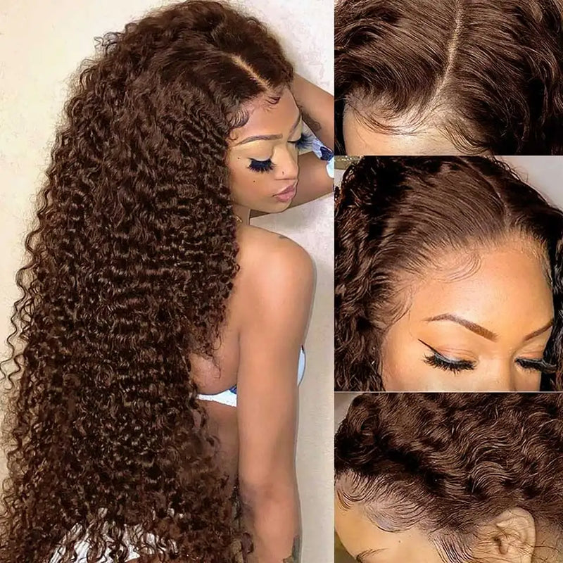 13x6 Hd Deep Wave Lace Frontal Wig Chocolate Brown Remy Human Hair Lace Frontal Wig 180% 13x4 Curly Lace Front Human Hair Wigs