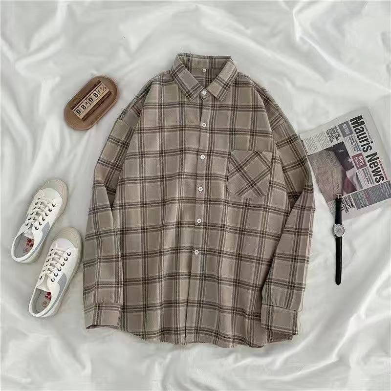 Vintage Plaid Shirts Women Autumn Long Sleeve Oversize Button Up Shirt Korean Fashion Casual Fall Outwear Tops Blusas Mujer 2021