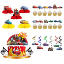 Cars Party Decoration Latex Balloon Happy Birthday Sticker Spieal Baby Shower Cupcaketopper Cake Flag Honeycomb Children