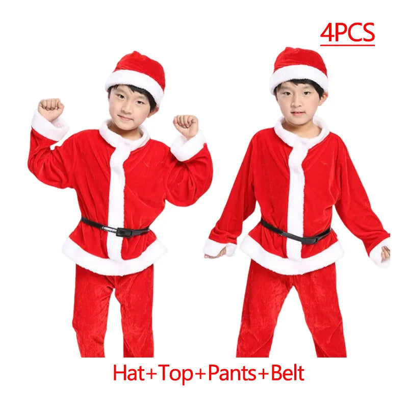 2025 New Christmas Costume For Kids Santa Claus Toddler Baby Red Xmas Clothes Party Red Dress Set Hat Included Christmas Dress