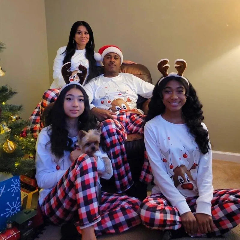 2023 Family Matching Christmas Pajamas Set Cotton Xmas Deer Holiday Pajamas Jammies Sleepwear Dad Mom Kids PJs