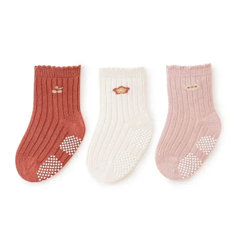 3Pair Newborn Baby Sock Children Boy Girl Kid Autumn Warm Breathable Non Slip Stocking Solid Fashion Socken Clothes Accessories