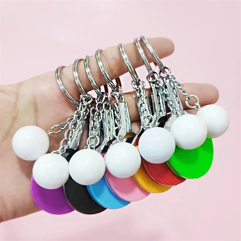 New Cute Table Tennis Racket Pendants Souvenir Table Tennis Ball Key Chain Ball Sports Fans Key Ring Gift Ornament Accessories