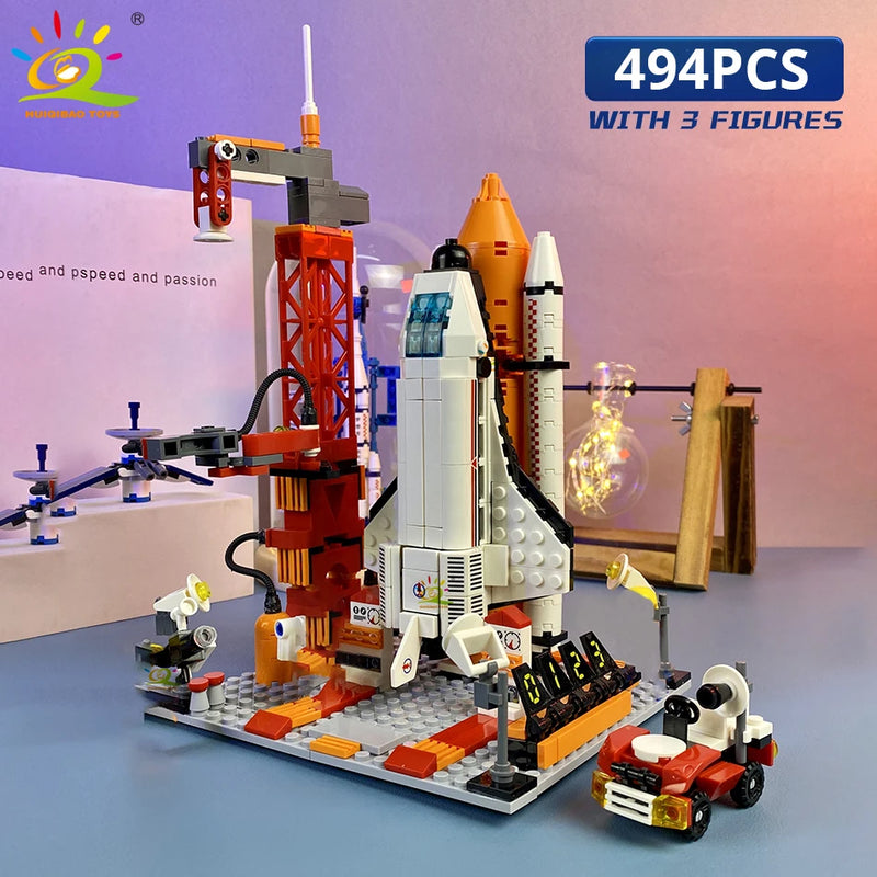 HUIQIBAO Aviation Spaceport Model Space Shuttle Rocket Launch Center Construction Building Blocks MOC Spaceship Kids Bricks Toy
