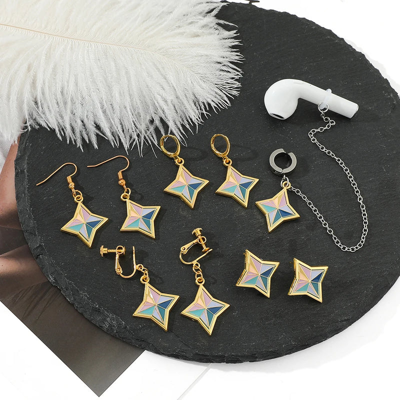 Game Genshin Impact Primogem Ear Studs Earrings for Women Jewelry Enamel Geometric Shape Ear Drop Earring Charm Accessories Gift