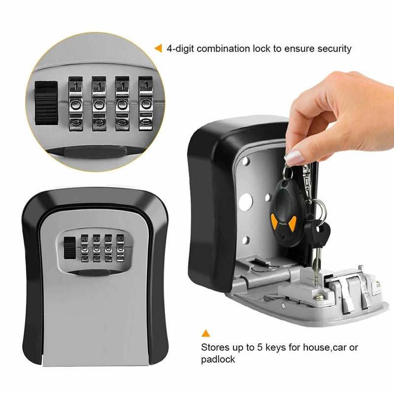 New Wall Mount Key Lock Box 4 Digit Password Code Security Lock No Key for Home Office Key Safe Secret Storage Box Organizer