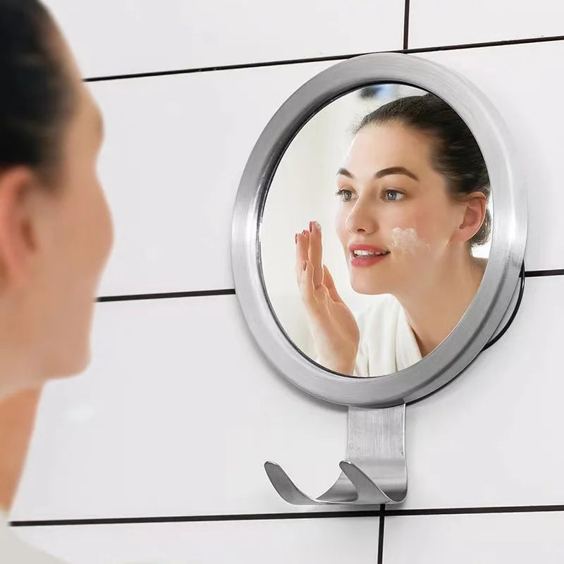 Stainless Steel Anti Fog Shower Mirror Bathroom Shaving Mirror wall Vanity Makeup Mirror Bathroom Supplies With Suction Cup Hook