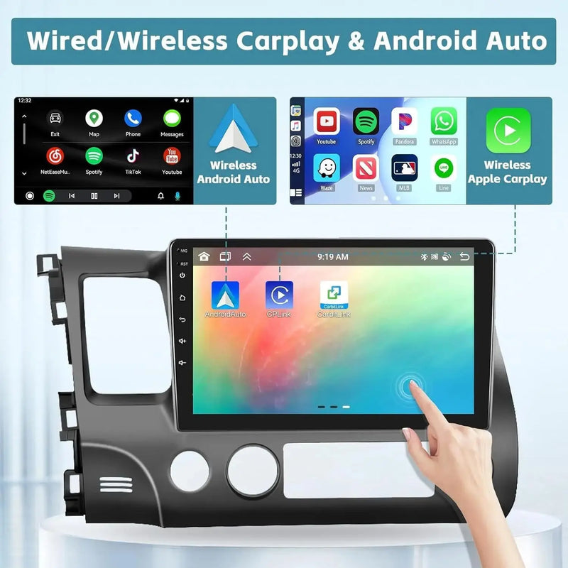 Wireless 10.1" Car Radio for Honda Civic 2006-2011 CarPlay Android Auto Touch Screen Car Stereo with Rear Camera GPS WIFI 2G+32G