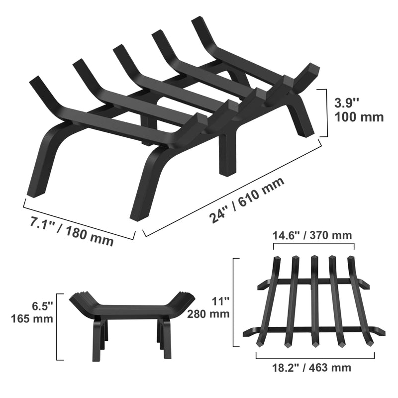 SucceBuy Fireplace Log Grate Fireplace Grate with 6 Legs 3/4’’ Solid Powder-coated Steel Bars Log Firewood Burning Rack Holder