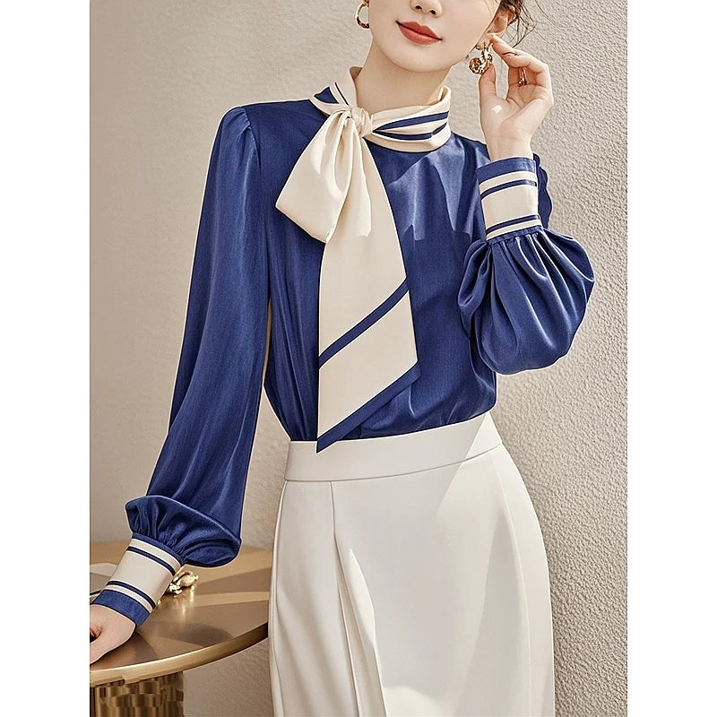 French Bow Tie Long Sleeve Button Shirt for Women 2025 Spring and Autumn New Temperament Cardigan Top
