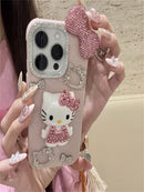 Premium Cute Hello Kittys Full Rhinestones Bow Tie Phone Case Stylish Phone Accessories for iPhone 16 15 14 13 Pro Max Cover