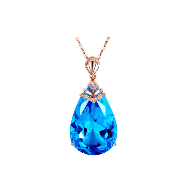 HOYON 14K Rose Gold Color Necklace Blue Sapphire Pendant Women's Topaz Pendant Chalcedony Pendant Piercenki Bizuteria Jewelry