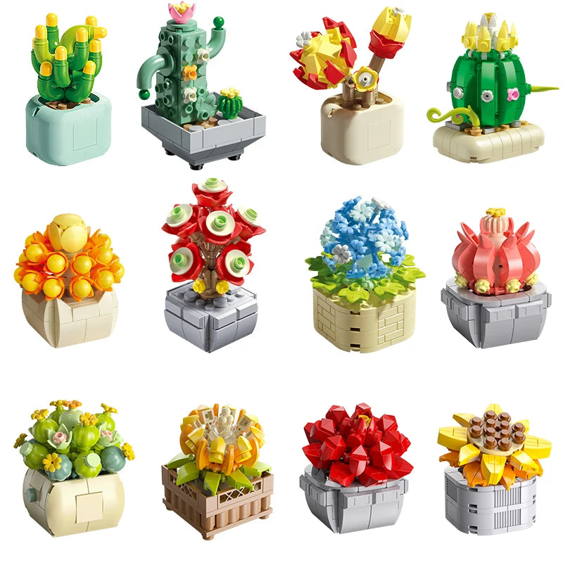 Pot Culture Flower Building Block Bricks DIY Plant Toys Christmas Gift for Girls Adults Kid Simulation Cute Desktop Decorations