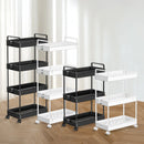 3/4 Tier Storage Trolley with Wheels, Rolling Cart with Hooks, Easy Assembly, for Bathroom, Kitchen, Office, Black/White