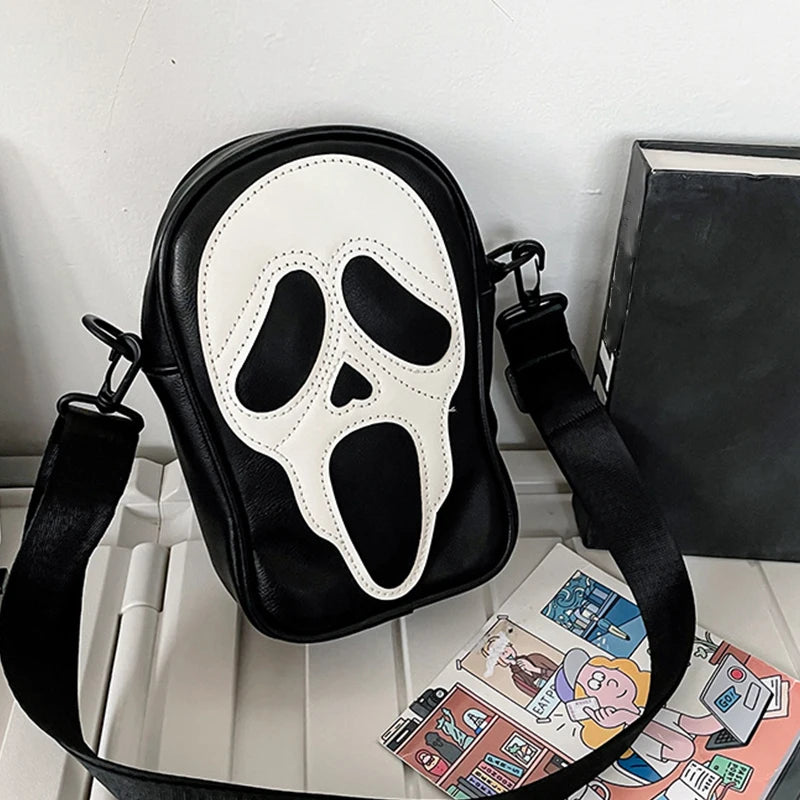 Y2K Ghost Bag Purse Funny Personality Shoulder Bags Clash Colors Halloween Devil Ghost Tote Bag Stitching PU Crossbody Bag