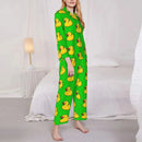 Pajamas Female Yellow Classic Ducks Daily Sleepwear Animal Two Piece Retro Pajama Sets Long Sleeve Elegant Oversize Home Suit