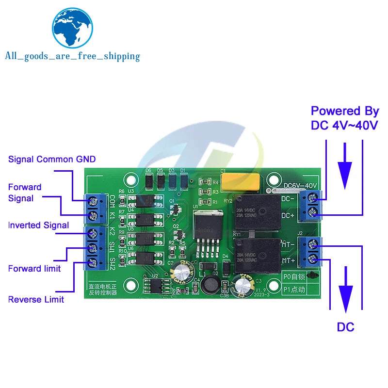 DC 6V 12V 24V DC Motor Forward and Reverse Controller 20A High Current with Limit Relay Driver Lifting Control Board P0