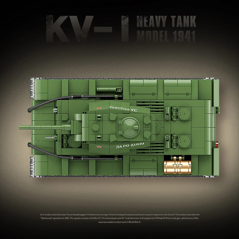 Military World War Russian T-34 KV-1 Heavy Tank Building Blocks WW2 American M4A3 Sherman Stuart Tank Technical Bricks Kids Toys