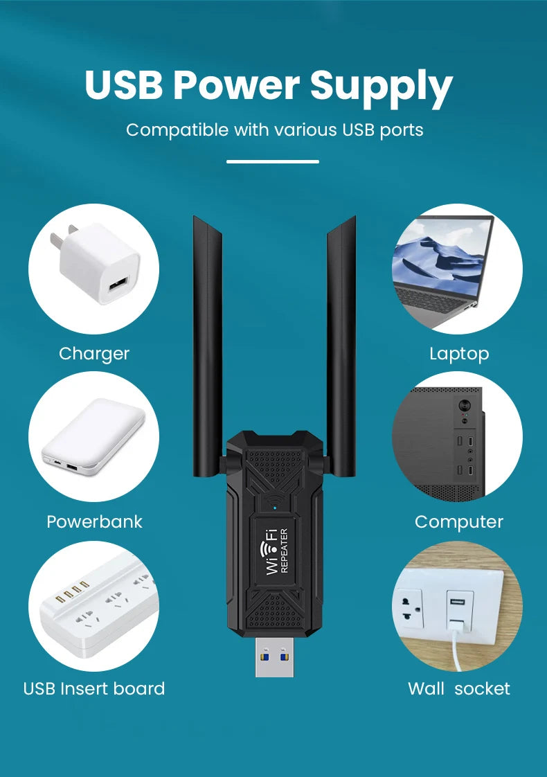 2.4G 300Mbps Wireless USB WiFi Repeater Extender WiFi Signal Amplifier Booster Long Range Wi-Fi Router Home Network Extension