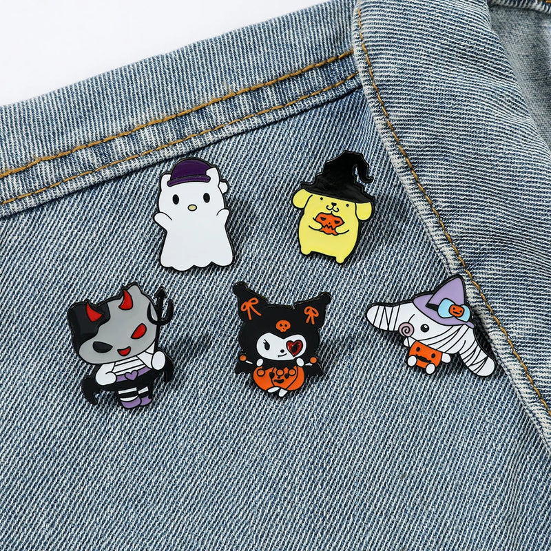 Anime Cute Enamel Pins Kitty Cat Kuromi Cinnamoroll Pom Pom Purin Brooch for Halloween Clothing Accessories Gifts