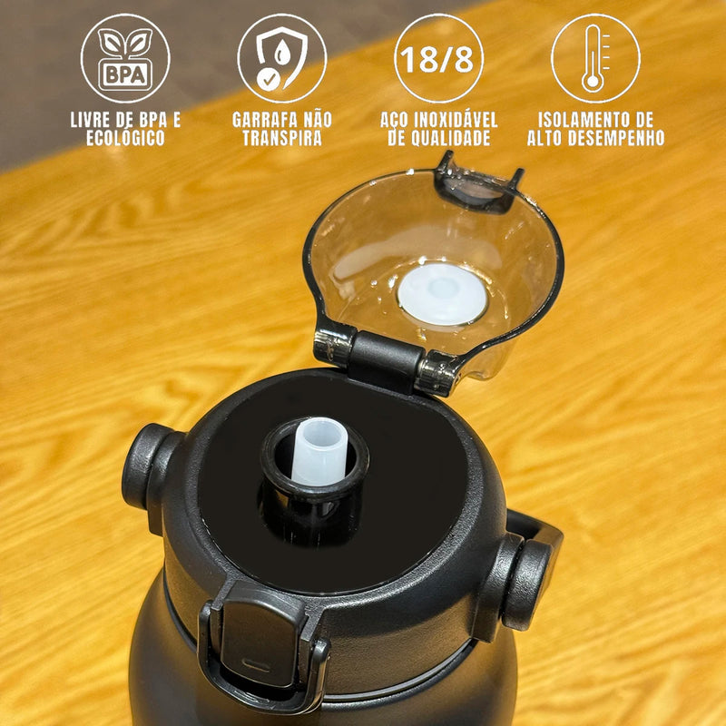 Large Capacity Stainless Steel Thermal Bottle With Straw, Outdoor Camping Gym 800ml/1700ml