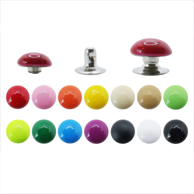 100sets Dome Cap Rivets 14 Colors Metal Studs Round Rivet for Leather Craft Bag Belt Clothing Garment Shoes Collar Parts