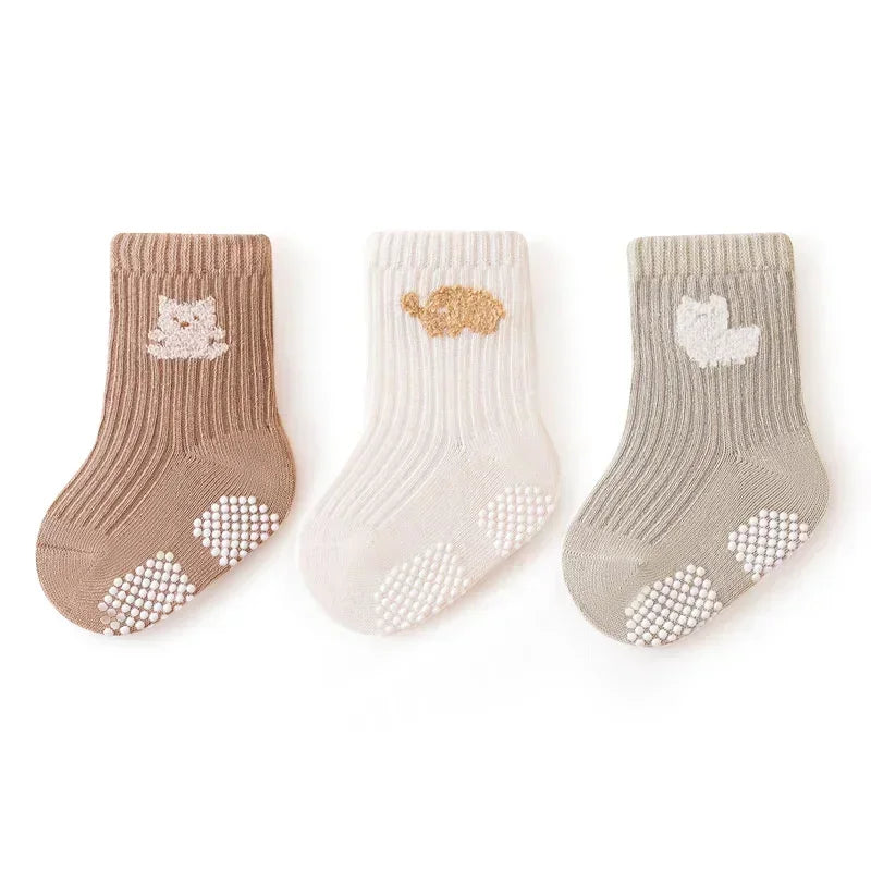 3Pair Newborn Baby Sock Children Boy Girl Kid Autumn Warm Breathable Non Slip Stocking Solid Fashion Socken Clothes Accessories