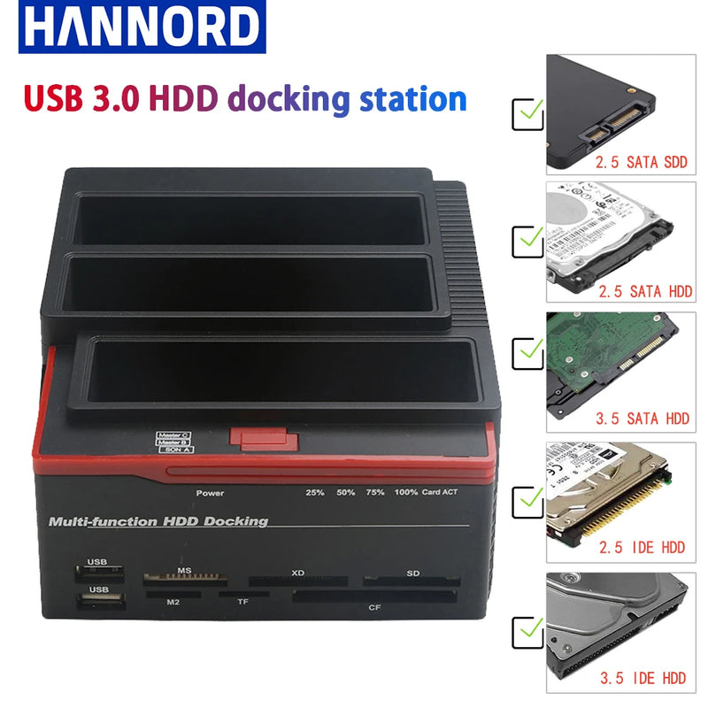 2.5/3.5" SATA IDE HDD Hard Drive Disk Docking Station External Adapter SATA to USB 3.0 Type C Hub MS/M2/XD/CF/SD/TF Card Reader