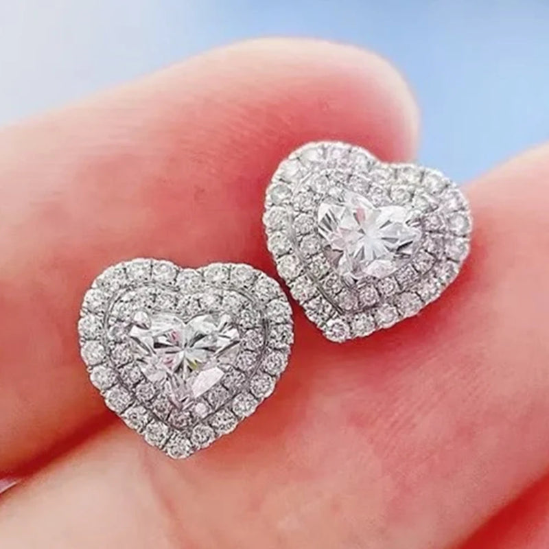 Huitan Classic Heart Stud Earrings Crystal Cubic Zirconia Eternity Timeless Women Earrings Fancy Girl Gift High Quality Jewelry