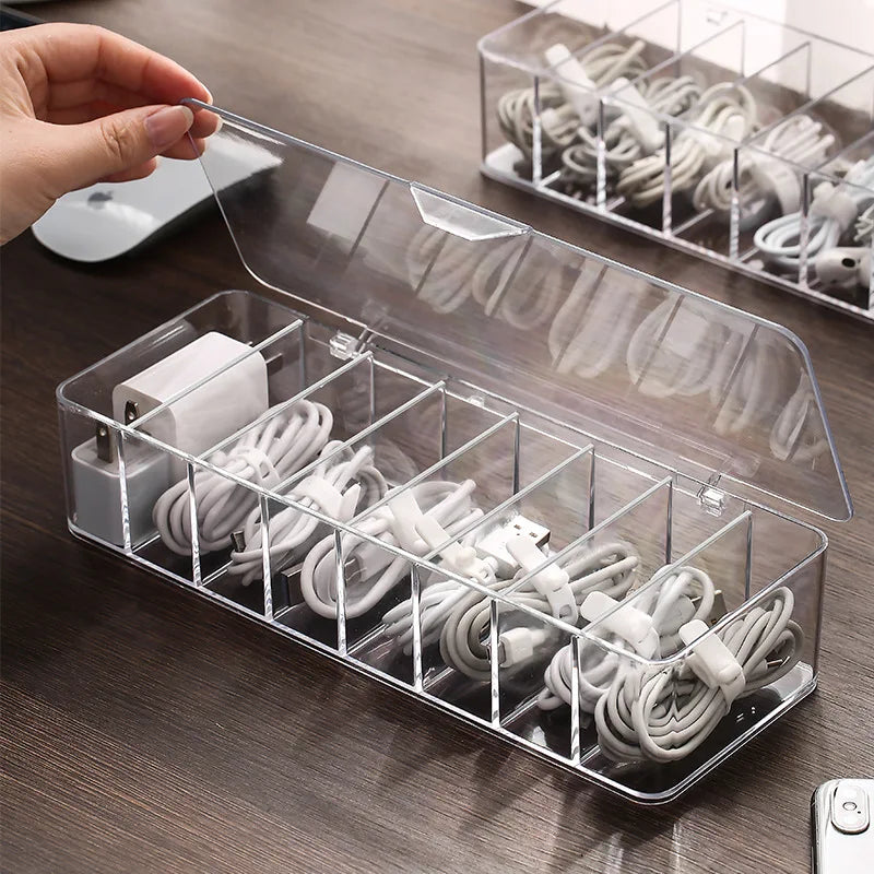 Cable Storage Box Transparent Plastic Data Line Storage Container Dust-proof Headset Data Charging Line Accessories Organizer