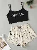Summer Sleepwear for Women Pajamas Set Star Moon Printed Sleeveless Sling Crop Tops and Shorts Set Homewear Loungewear Pijama