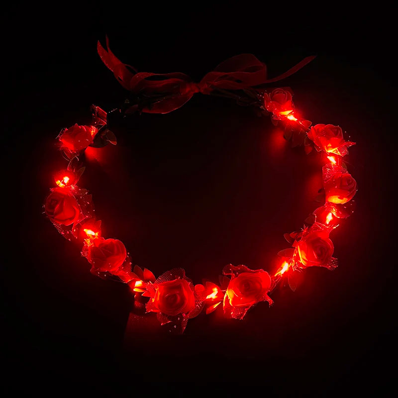 Wedding Party Crown Flower Headband LED Light Wreath Garland Decoration Women Girl Birthday Favor Luminous Hair Garland Hairband