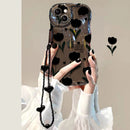 Cute Wave Tulip Flower Clear Soft Phone Case For iPhone 11 Pro Max 14 Pro Max 12 Pro 13 11 Korean Love Heart Hang Chain Cover