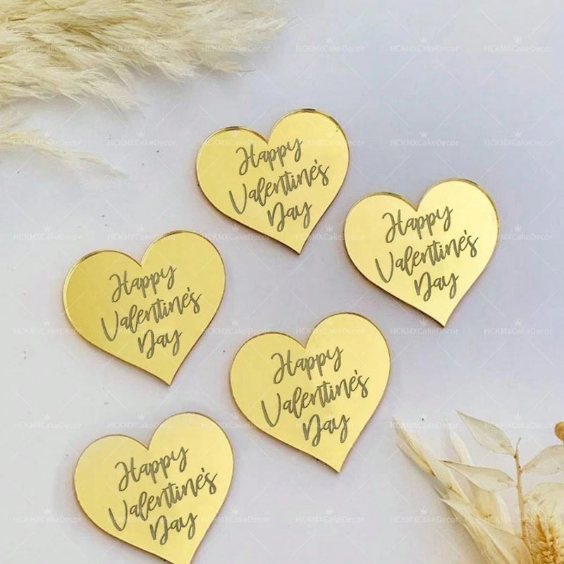 10pcs Acrylic Heart Shaped Cake Topper for Valentine's Day Wedding Party Cake Decoration Supplies