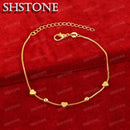 SHSTONE 18K Gold Solid Heart Beads Bracelet For Woman Fashion Charm Jewelry Lady Cute Hand Chain Wedding Bangles Birthday Gifts