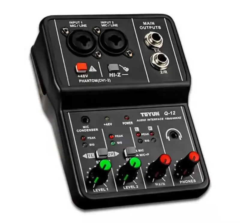 TeyunQ12 Audio Interface for Recording Computer Free Drive USB External Sound Card for Pc Pro Audio Equipment Professional Video