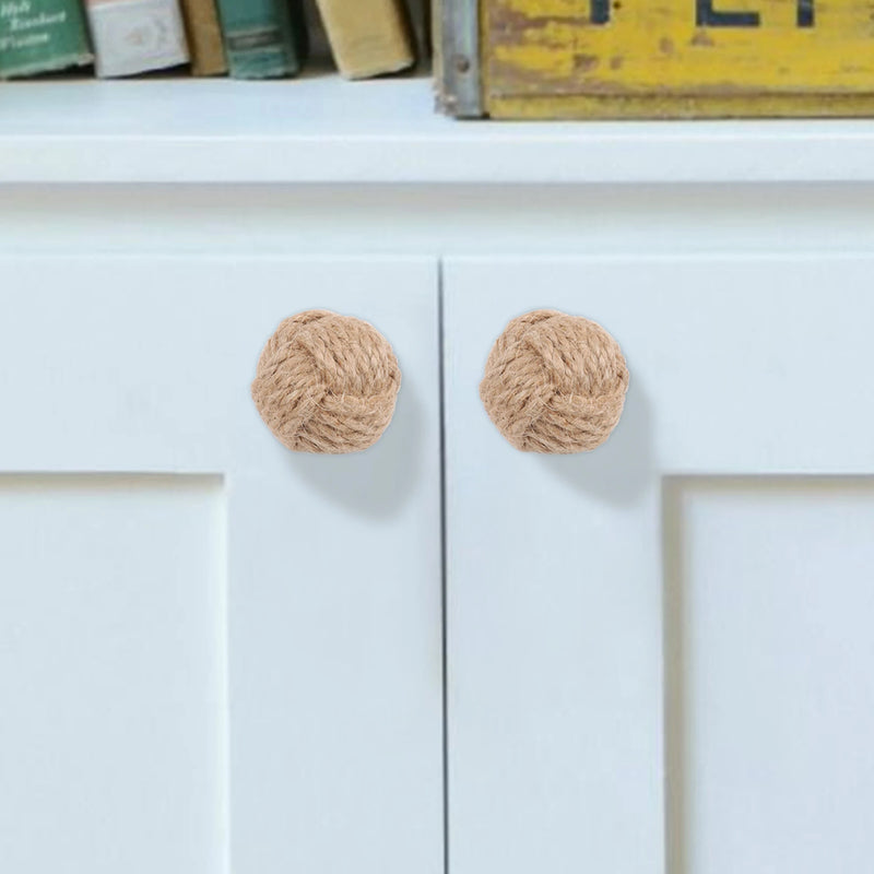 Hemp Rope Drawer Knobs Round Handmade Cabinets Dresser Handles Wood Kitchen Cupboard Wardrobe Door Pulls for Furniture