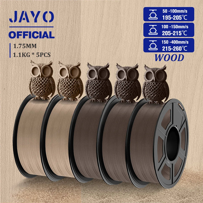 JAYO Wood PLA Filament 1.75mm 5Rolls Real Wood Fiber 3D Filament For FDM 3D Printers 15% Wood Fibers 3D printing Materials